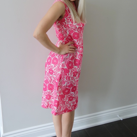 Bright Pink Floral Mod Pencil / Shift Dress - Picture 2 of 5
